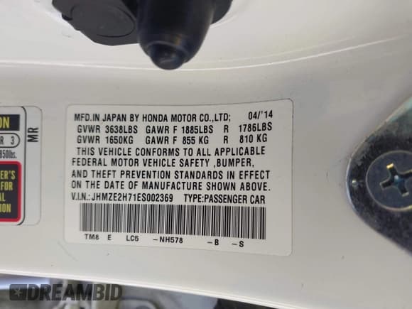 ✅ 2014 Honda Insight EX • VIN: JHMZE2H71ES002369 • Лот: 42455582. Опубликован ранее на IAAI с пробегом 114 331 миль. Бесплатный доступ к архиву аукционных продаж из США и подробный отчёт об истории автомобиля на DreamBid. Изображение 9.