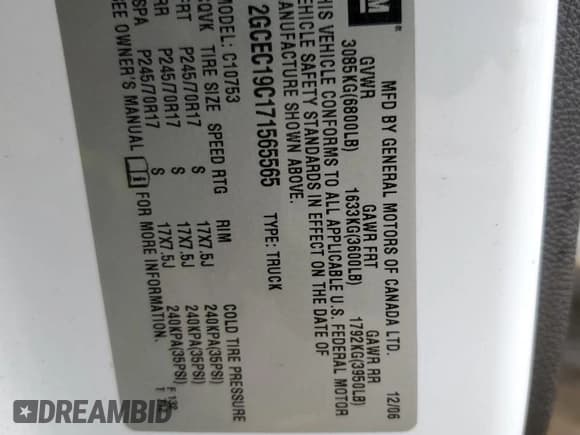 ✅ 2007 Chevrolet Silverado 1500 Work Truck • VIN: 2GCEC19C171565565 • Lot: 56495175. Listed on Copart with 218,408 mi. Free auction sales archive from the USA and detailed vehicle history report at DreamBid. Image 12.