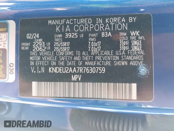 ✅ 2024 Kia Seltos S • VIN: KNDEU2AA7R7630759 • Лот: 43259725. Опубликован ранее на IAAI с пробегом 31 700 миль. Бесплатный доступ к архиву аукционных продаж из США и подробный отчёт об истории автомобиля на DreamBid. Изображение 9.