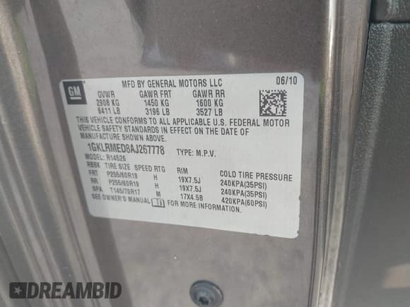 ✅ 2010 GMC Acadia SLT1 • VIN: 1GKLRMED8AJ267778 • Lot: 42802597. Wystawiony na IAAI z przebiegiem 151 751 mil. Bezpłatny archiwum sprzedaży aukcyjnych z USA i szczegółowy raport historii pojazdu na DreamBid. Zdjęcie 9.