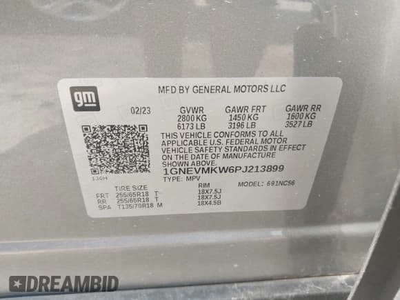 ✅ 2023 Chevrolet Traverse LT Cloth • VIN: 1GNEVMKW6PJ213899 • Lot: 42864881. Listed on IAAI with Not provided. Free auction sales archive from the USA and detailed vehicle history report at DreamBid. Image 9.