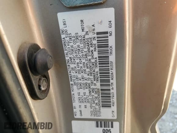 ✅ 2008 Toyota Tacoma • VIN: 5TEPX42N58Z536058 • Lot: 80115005. Wystawiony na Copart z przebiegiem 170 271 mil. Bezpłatny archiwum sprzedaży aukcyjnych z USA i szczegółowy raport historii pojazdu na DreamBid. Zdjęcie 12.