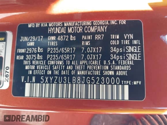 2018 Hyundai Santa Fe 2.4L z VIN 5XYZU3LB8JG523000, wystawiony jako IAAI lot #43263685 z przebiegiem 96 480 mil mil oraz . Historia ofert i sprzedaży dostępna na DreamBid. Obrazek 9.