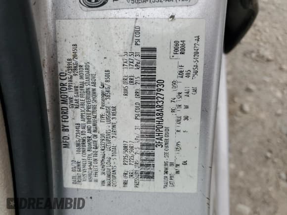 ✅ 2010 Ford Fusion SE • VIN: 3FAHP0HA8AR327930 • Lot: 84821205. Wystawiony na Copart z przebiegiem 204 456 mil. Bezpłatny archiwum sprzedaży aukcyjnych z USA i szczegółowy raport historii pojazdu na DreamBid. Zdjęcie 12.