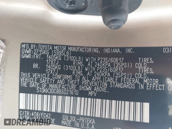 ✅ 2011 Toyota Sienna LE AAS • VIN: 5TDKK3DC8BS021610 • Lot: 42299036. Listed on IAAI with 118,377 mi. Free auction sales archive from the USA and detailed vehicle history report at DreamBid. Image 9.