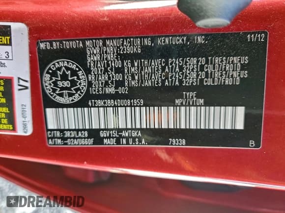 ✅ 2013 Toyota Venza LE • VIN: 4T3BK3BB4DU081959 • Lot: 94504645. Wystawiony na Copart z przebiegiem 83 982 mil. Bezpłatny archiwum sprzedaży aukcyjnych z USA i szczegółowy raport historii pojazdu na DreamBid. Zdjęcie 14.