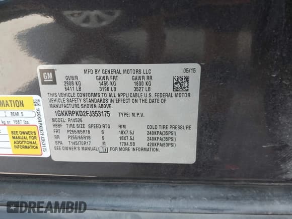 ✅ 2015 GMC Acadia SLE • VIN: 1GKKRPKD2FJ353175 • Lot: 43351512. Wystawiony na IAAI z przebiegiem 122 522 mil. Bezpłatny archiwum sprzedaży aukcyjnych z USA i szczegółowy raport historii pojazdu na DreamBid. Zdjęcie 9.
