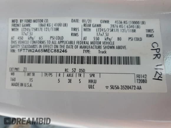 ✅ 2021 Ford F-250 XL • VIN: 1FT7W2A65MEC88246 • Lot: 54940745. Wystawiony na Copart z przebiegiem 105 506 mil. Bezpłatny archiwum sprzedaży aukcyjnych z USA i szczegółowy raport historii pojazdu na DreamBid. Zdjęcie 12.