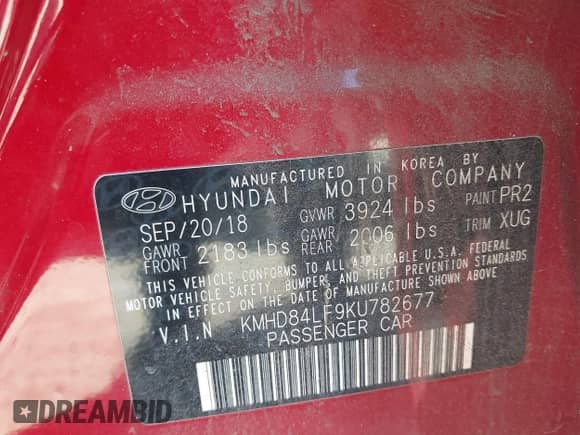 2019 Hyundai Elantra SEL z VIN KMHD84LF9KU782677, wystawiony jako IAAI lot #43588740 z przebiegiem 129 833 mil mil oraz . Historia ofert i sprzedaży dostępna na DreamBid. Obrazek 9.