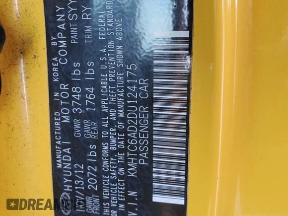 ✅ 2013 Hyundai Veloster w/Black Int • VIN: KMHTC6AD2DU124175 • Lot: 88032445. Wystawiony na Copart z przebiegiem 129 445 mil. Bezpłatny archiwum sprzedaży aukcyjnych z USA i szczegółowy raport historii pojazdu na DreamBid. Zdjęcie 14.