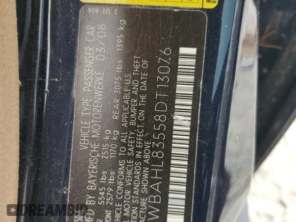 ✅ 2008 BMW 7 Series 750i • VIN: WBAHL83558DT13076 • Lot: 67937145. Listed on Copart with 183,616 mi. Free auction sales archive from the USA and detailed vehicle history report at DreamBid. Image 12.