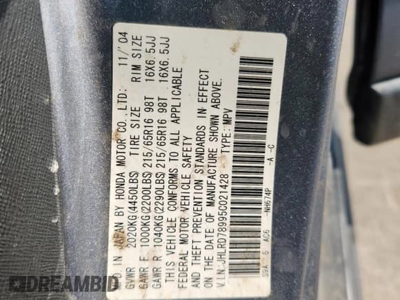 ✅ 2005 Honda CR-V EX SE • VIN: JHLRD78995C021428 • Lot: 72093255. Wystawiony na Copart z przebiegiem 157 116 mil. Bezpłatny archiwum sprzedaży aukcyjnych z USA i szczegółowy raport historii pojazdu na DreamBid. Zdjęcie 13.