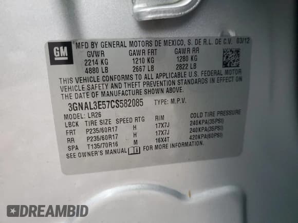 ✅ 2012 Chevrolet Captiva Sport LT • VIN: 3GNAL3E57CS582085 • Lot: 90607425. Wystawiony na Copart z przebiegiem 199 311 mil. Bezpłatny archiwum sprzedaży aukcyjnych z USA i szczegółowy raport historii pojazdu na DreamBid. Zdjęcie 13.