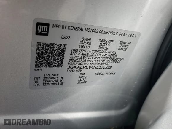 ✅ 2022 GMC Terrain SLT • VIN: 3GKALPEV4NL175939 • Lot: 55403415. Listed on Copart with 25,245 mi. Free auction sales archive from the USA and detailed vehicle history report at DreamBid. Image 13.