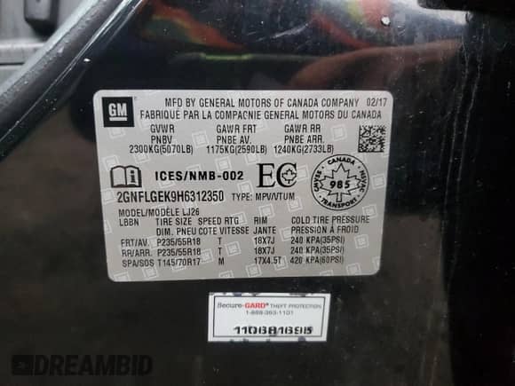 2017 Chevrolet Equinox Premier с VIN 2GNFLGEK9H6312350, выставлен на аукционе Copart как лот 87277155 с пробегом 58 766 миль миль и Чистый • Clean title. История ставок и продаж доступна на DreamBid. Изображение 13.