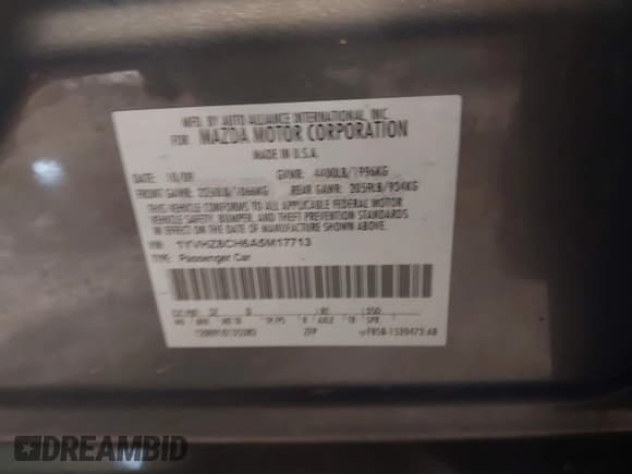 ✅ 2010 Mazda 6 i Touring • VIN: 1YVHZ8CH6A5M17713 • Lot: 43817977. Listed on IAAI with 182,469 mi. Free auction sales archive from the USA and detailed vehicle history report at DreamBid. Image 9.