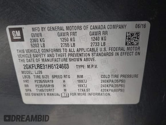 ✅ 2017 GMC Terrain Denali • VIN: 2GKFLRE31H6124603 • Lot: 42746791. Listed on IAAI with 96,967 mi. Free auction sales archive from the USA and detailed vehicle history report at DreamBid. Image 9.