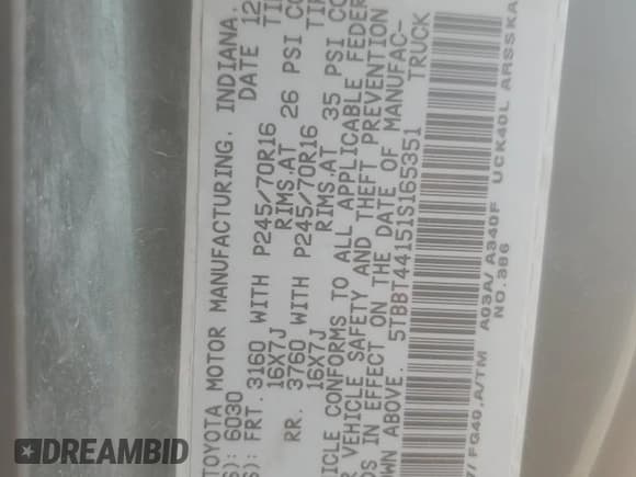 ✅ 2001 Toyota Tundra SR5 • VIN: 5TBBT44151S165351 • Lot: 66675025. Listed on Copart with 360,199 mi. Free auction sales archive from the USA and detailed vehicle history report at DreamBid. Image 12.