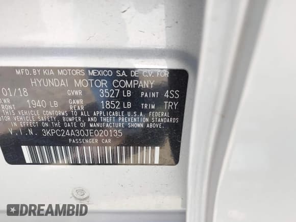 ✅ 2018 Hyundai Accent SE • VIN: 3KPC24A30JE020135 • Лот: 41838897. Опубликован ранее на IAAI с пробегом 70 530 миль. Бесплатный доступ к архиву аукционных продаж из США и подробный отчёт об истории автомобиля на DreamBid. Изображение 9.