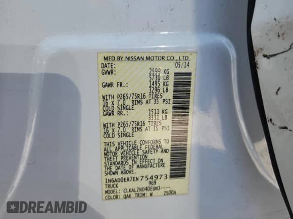 2014 Nissan Frontier Desert Runner z VIN 1N6AD0ER7EN754973, wystawiony jako Copart lot #80178315 z przebiegiem 60 548 mil mil oraz Szkoda całkowita • Salvage title. Historia ofert i sprzedaży dostępna na DreamBid. Obrazek 12.