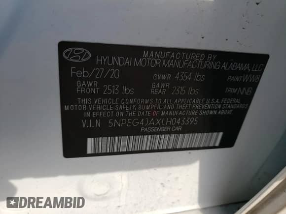 2020 Hyundai Sonata SE z VIN 5NPEG4JAXLH043395, wystawiony jako Copart lot #38888963 z przebiegiem 45 178 mil mil oraz . Historia ofert i sprzedaży dostępna na DreamBid. Obrazek 14.