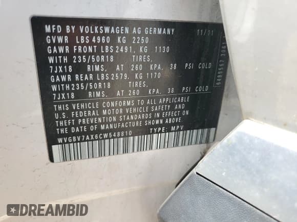 ✅ 2012 Volkswagen Tiguan S • VIN: WVGBV7AX6CW548810 • Lot: 55860395. Wystawiony na Copart z przebiegiem 115 787 mil. Bezpłatny archiwum sprzedaży aukcyjnych z USA i szczegółowy raport historii pojazdu na DreamBid. Zdjęcie 12.