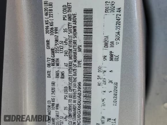 ✅ 2013 Ford Escape SE • VIN: 1FMCU0GX6DUA83996 • Lot: 87271385. Listed on Copart with 194,033 mi. Free auction sales archive from the USA and detailed vehicle history report at DreamBid. Image 13.