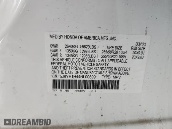 ✅ 2022 Acura MDX Technology • VIN: 5J8YE1H44NL006991 • Lot: 82591525. Listed on Copart with 52,869 mi. Free auction sales archive from the USA and detailed vehicle history report at DreamBid. Image 13.