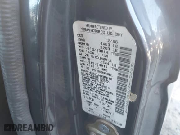 ✅ 1997 Nissan Frontier XE • VIN: 1N6SD11S6VC340436 • Lot: 43424221. Listed on IAAI with 203,411 mi. Free auction sales archive from the USA and detailed vehicle history report at DreamBid. Image 9.