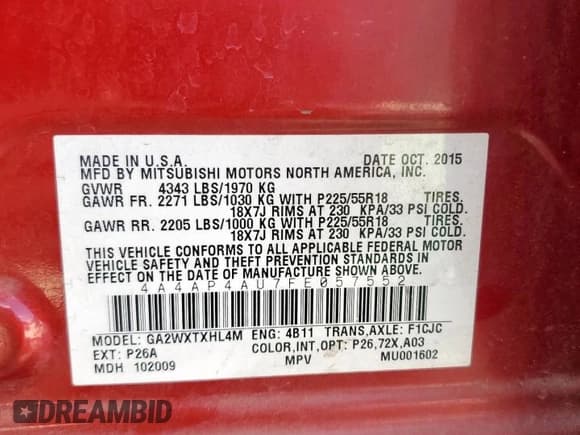 ✅ 2015 Mitsubishi Outlander SE • VIN: 4A4AP4AU7FE057552 • Lot: 82117135. Wystawiony na Copart z przebiegiem 154 843 mil. Bezpłatny archiwum sprzedaży aukcyjnych z USA i szczegółowy raport historii pojazdu na DreamBid. Zdjęcie 14.