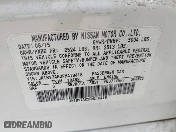 ✅ 2015 Infiniti Q50 Premium • VIN: JN1BV7AR2FM418418 • Lot: 42406682. Wystawiony na IAAI z przebiegiem 104 236 mil. Bezpłatny archiwum sprzedaży aukcyjnych z USA i szczegółowy raport historii pojazdu na DreamBid. Zdjęcie 9.