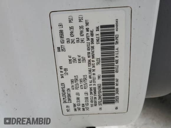2000 Dodge Dakota Sport z VIN 1B7GL2AN5YS642063, wystawiony jako Copart lot #76665334 z przebiegiem Nie podano mil oraz Nie do naprawy • Non repairable. Historia ofert i sprzedaży dostępna na DreamBid. Obrazek 13.