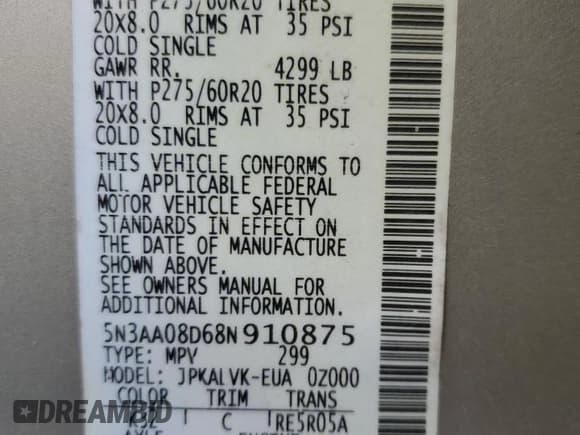 ✅ 2008 Infiniti QX56 • VIN: 5N3AA08D68N910875 • Lot: 90895255. Wystawiony na Copart z przebiegiem 241 128 mil. Bezpłatny archiwum sprzedaży aukcyjnych z USA i szczegółowy raport historii pojazdu na DreamBid. Zdjęcie 13.