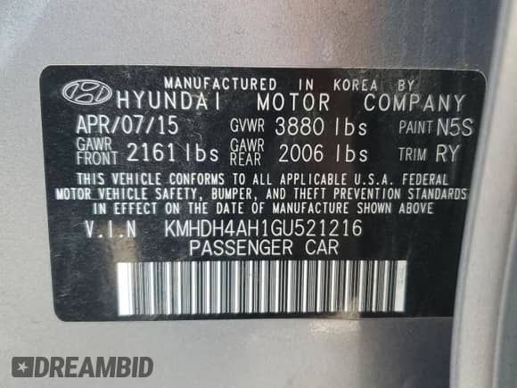 2016 Hyundai Elantra Sport with VIN KMHDH4AH1GU521216, listed as a Copart auction lot 81899825 with 109,281 mi miles and Salvage title. Bid and sale history available at DreamBid. Image 12.