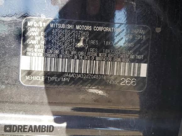 2018 Mitsubishi Outlander SE with VIN JA4AD3A32JZ048318, listed as a Copart auction lot 86997295 with 119,293 mi miles and Salvage title. Bid and sale history available at DreamBid. Image 12.