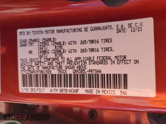 ✅ 2022 Toyota Tacoma TRD Sport • VIN: 3TYCZ5AN1NT061926 • Lot: 89909305. Wystawiony na Copart z przebiegiem 62 338 mil. Bezpłatny archiwum sprzedaży aukcyjnych z USA i szczegółowy raport historii pojazdu na DreamBid. Zdjęcie 13.