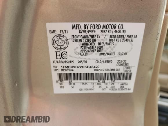 ✅ 2012 Ford Escape XLT • VIN: 1FMCU9D72CKB46420 • Лот: 60467815. Опубликован ранее на Copart с пробегом 139 456 миль. Бесплатный доступ к архиву аукционных продаж из США и подробный отчёт об истории автомобиля на DreamBid. Изображение 13.