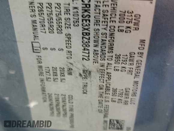 ✅ 2011 Chevrolet Silverado 1500 LT • VIN: 1GCRKSE3XBZ384772 • Lot: 76115054. Listed on Copart with 237,378 mi. Free auction sales archive from the USA and detailed vehicle history report at DreamBid. Image 12.