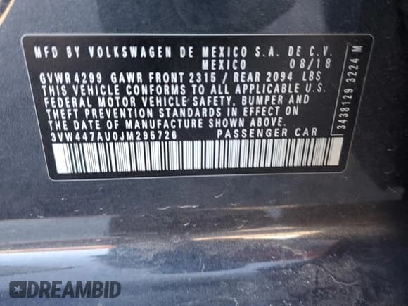 ✅ 2018 Volkswagen Golf GTI S • VIN: 3VW447AU0JM295726 • Lot: 79036174. Wystawiony na Copart z przebiegiem Nie podano. Bezpłatny archiwum sprzedaży aukcyjnych z USA i szczegółowy raport historii pojazdu na DreamBid. Zdjęcie 12.