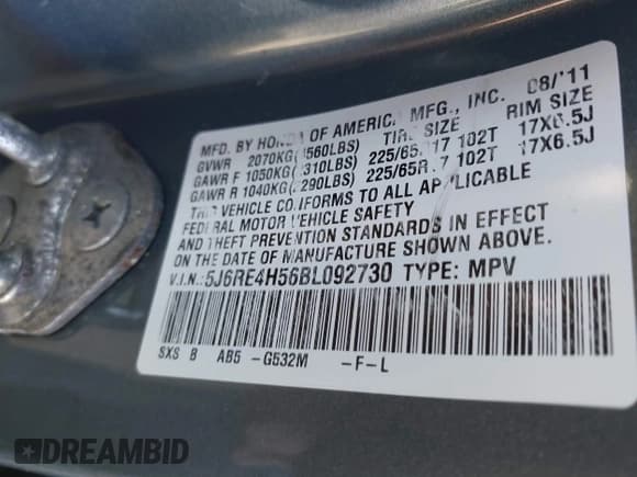 ✅ 2011 Honda CR-V EX • VIN: 5J6RE4H56BL092730 • Lot: 43786811. Listed on IAAI with Not provided. Free auction sales archive from the USA and detailed vehicle history report at DreamBid. Image 9.