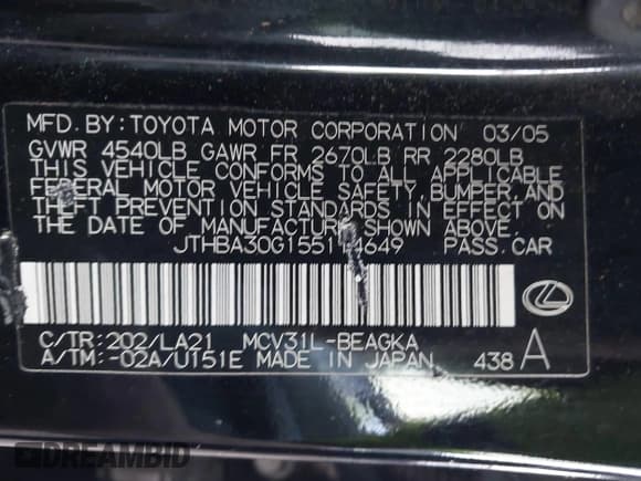 ✅ 2005 Lexus ES 350 • VIN: JTHBA30G155114649 • Лот: 43699792. Опубликован ранее на IAAI с пробегом 191 277 миль. Бесплатный доступ к архиву аукционных продаж из США и подробный отчёт об истории автомобиля на DreamBid. Изображение 8.