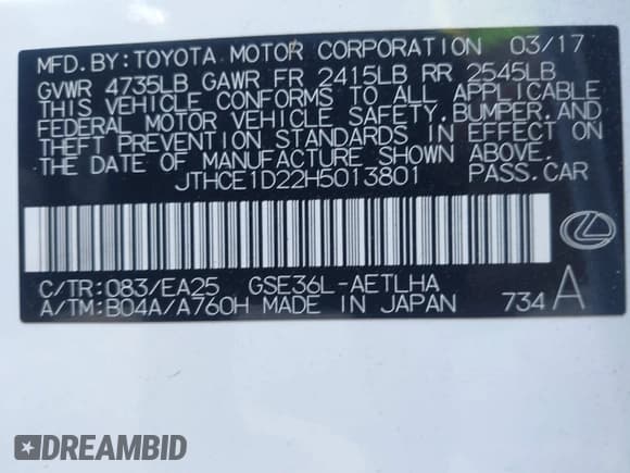 ✅ 2017 Lexus IS 350 • VIN: JTHCE1D22H5013801 • Lot: 43533928. Wystawiony na IAAI z przebiegiem 75 022 mil. Bezpłatny archiwum sprzedaży aukcyjnych z USA i szczegółowy raport historii pojazdu na DreamBid. Zdjęcie 9.