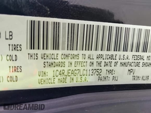 ✅ 2020 Jeep Grand Cherokee Altitude • VIN: 1C4RJEAG7LC113752 • Lot: 42529528. Listed on IAAI with 104,723 mi. Free auction sales archive from the USA and detailed vehicle history report at DreamBid. Image 9.