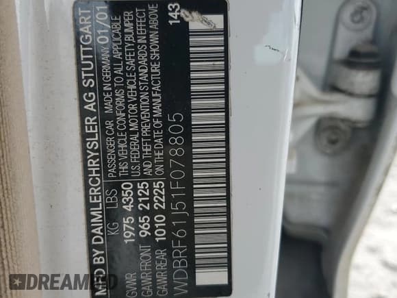 ✅ 2001 Mercedes-Benz C 230/260/280/320 • VIN: WDBRF61J51F078805 • Lot: 51609285. Listed on Copart with 223,663 mi. Free auction sales archive from the USA and detailed vehicle history report at DreamBid. Image 14.