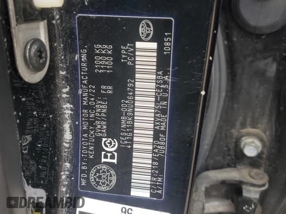 ✅ 2022 Toyota Camry SE • VIN: 4T1G11BK9NU064792 • Lot: 89628245. Wystawiony na Copart z przebiegiem 147 854 mil. Bezpłatny archiwum sprzedaży aukcyjnych z USA i szczegółowy raport historii pojazdu na DreamBid. Zdjęcie 13.