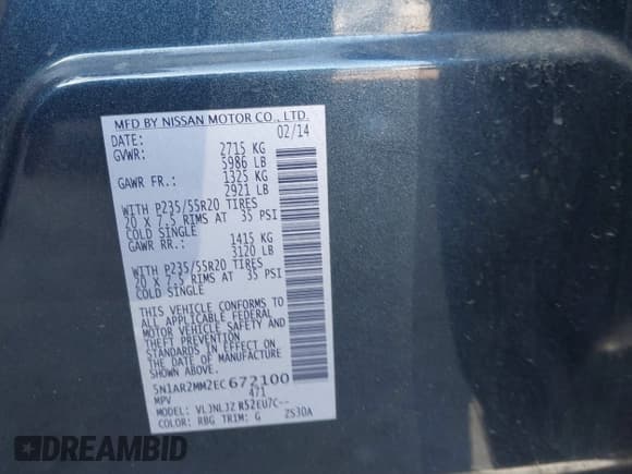 ✅ 2014 Nissan Pathfinder Platinum • VIN: 5N1AR2MM2EC672100 • Lot: 43626516. Wystawiony na IAAI z przebiegiem 166 615 mil. Bezpłatny archiwum sprzedaży aukcyjnych z USA i szczegółowy raport historii pojazdu na DreamBid. Zdjęcie 9.