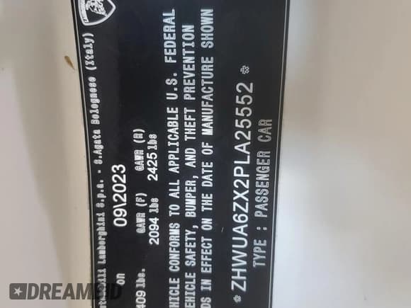 ✅ 2023 Lamborghini Huracan • VIN: ZHWUA6ZX2PLA25552 • Lot: 60155094. Listed on Copart with 1,142 mi. Free auction sales archive from the USA and detailed vehicle history report at DreamBid. Image 14.