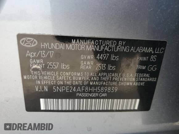 2017 Hyundai Sonata SE with VIN 5NPE24AF8HH589839, listed as a Copart auction lot 81138105 with 105,933 mi miles and Salvage title. Bid and sale history available at DreamBid. Image 12.