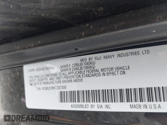 ✅ 2007 Subaru Legacy Special • VIN: 4S3BL616677207550 • Лот: 42466965. Опубликован ранее на IAAI с пробегом 173 172 миль. Бесплатный доступ к архиву аукционных продаж из США и подробный отчёт об истории автомобиля на DreamBid. Изображение 10.