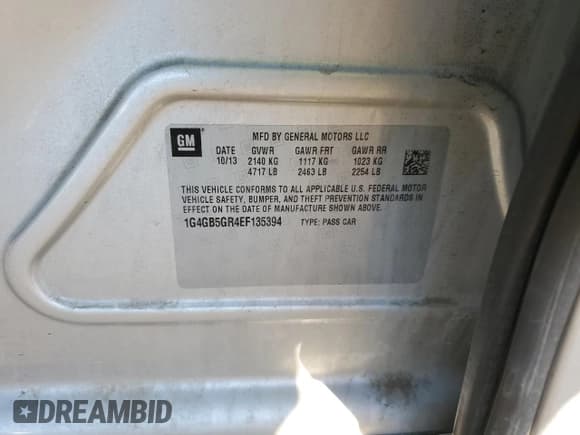 ✅ 2014 Buick LaCrosse Leather • VIN: 1G4GB5GR4EF135394 • Lot: 87269465. Listed on Copart with 86,853 mi. Free auction sales archive from the USA and detailed vehicle history report at DreamBid. Image 12.